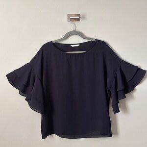 H&M Dark Blue Ruffle Sleeve Blouse